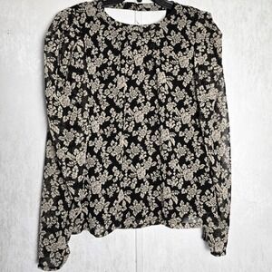CeCe Women's M Black & Cream Top Sheer Lined Shoulder Pads Open Back Evening NWT